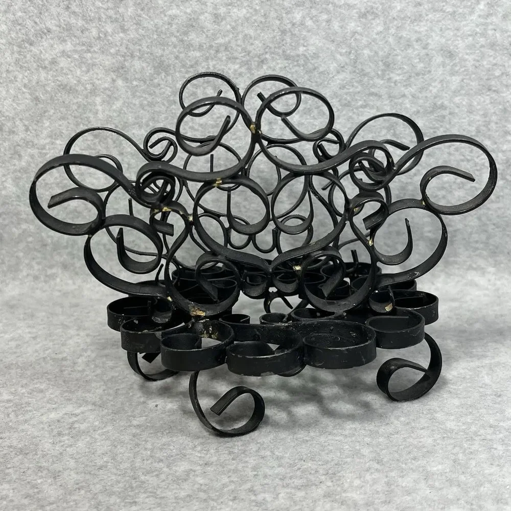 Vintage Black Metal Swirl Scroll‎ Napkin Letter Holder Wrought Iron ? Organizer